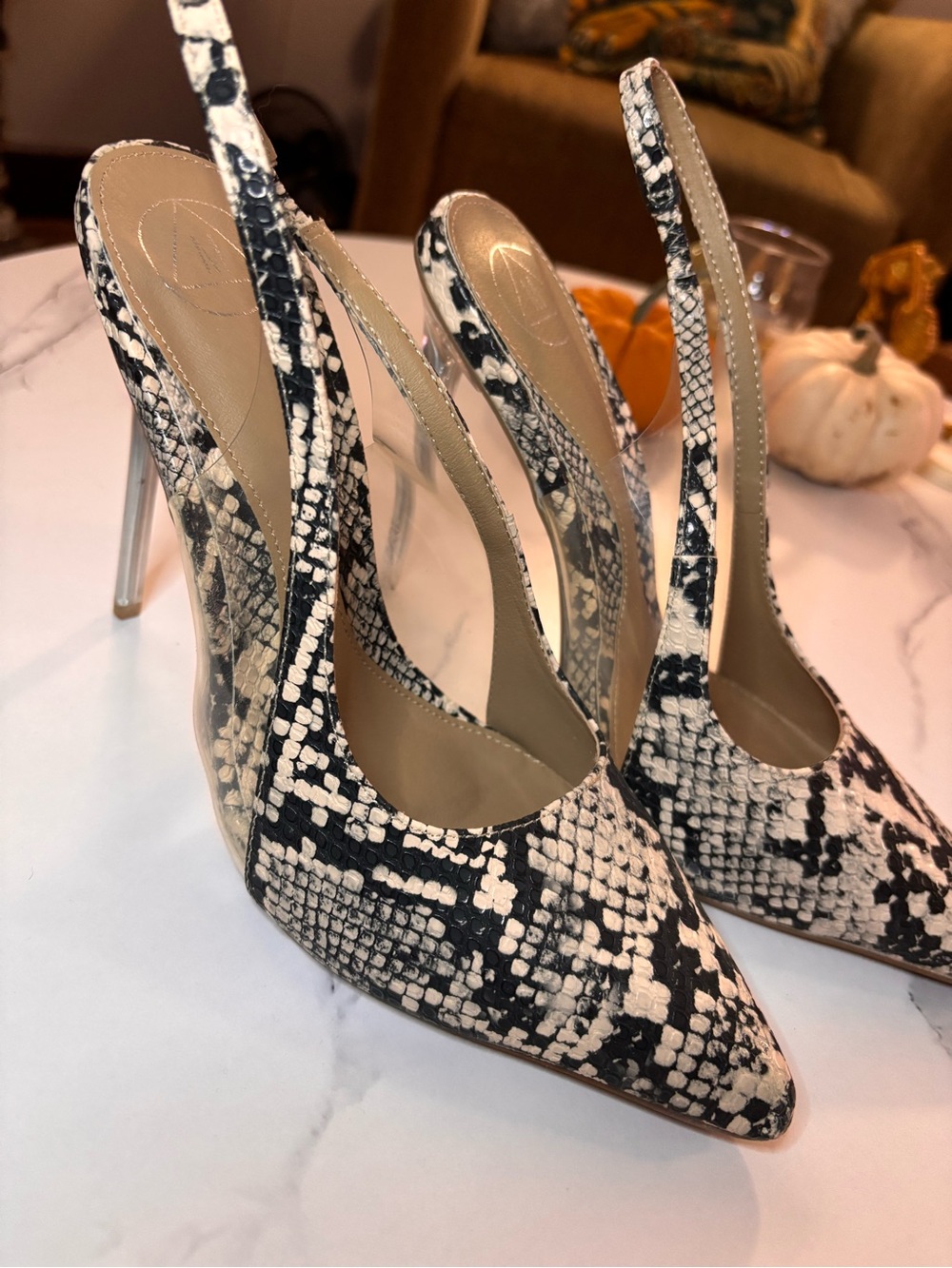 Missguided Black & Cream Snake-Print Slingback Heels